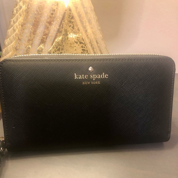 NWT rare vintage Kate Spade large wristlet wallet in 100% black leather - Picture 2 of 10